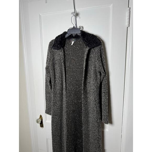 Vintage Y2K Eye Candy Gray Boho Faux Fur Duster Cardigan Whimsygoth Fairy L - Picture 2 of 8